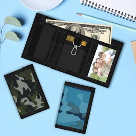 3 Packs Kids Wallet Bulk, Mini Trifold Coin Purse Cartoon Wallet, RFID Blocking Wallet, Front Pocket Wallet with Zipper for Kids,Canvas Outdoor Sports Wallets with Magic Sticker - Camouflage