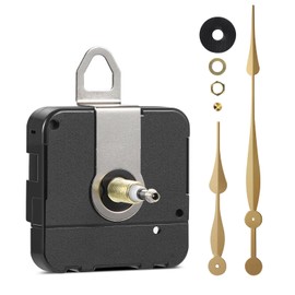 High Torque Long Shaft Clock Movement Mechanism with 28mm (1-1/8 Inch) Shaft Length and 12 Inch Long Spade Hands (Gold Hands)