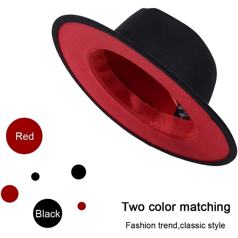 bamboopack Classic Fedora Hat Two Tone Wide Brim Flat Top