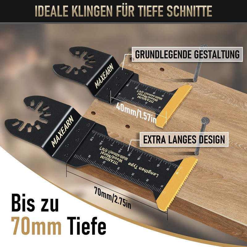 MaxEarn Oscillating Multitool Saw Blades, Titanium Extra Long Multitool Blades,