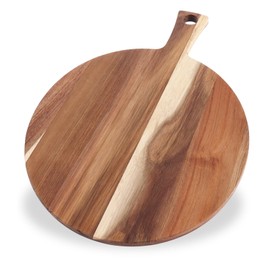 Acacia Wood Cutting Board Pizza Peel 39.5x29.5x1.5CM Round Wooden Charcuterie Board with Handle, Pizza Paddle and Cutting Board for Baking Homemade Pizza and Bread, Meat