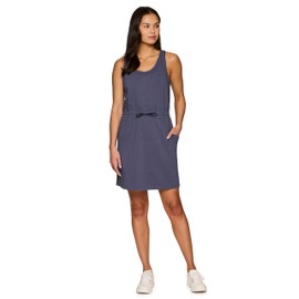 RBX Active Jersey Tank Dress Tunic for Women, Drawstring Waist Lightweight Heathered Cotton Blend Sun Dress with Pockets Smoke Blue Heather S