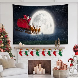 JOTOM Christmas Tapestry 150x130cm Wall Hanging Santa Claus Elk Blanket Winter Sleigh Tapestries Home Chirstmas Decorations Xmas Wall Art for Living Room Bedroom Dorm Decor 59x51 Inch (Santa Claus)