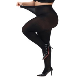 HeyUU Plus Size Tights for Women High Waist Stockings Semi Opaque Women’s Panyhose with Super Comfort and Elasticity Black-4XL