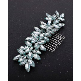 Rumtock Light Green Rhinestones Gold Hair Comb for Wedding Brides Women Girls Side Headpiece Hair Styling Jewelry (Light Green)