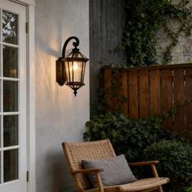DANSEER Black Outdoor Porch Lights Wall Mount, Outdoor Wall Sconces Exterior Light Fixtures with Water Ripple Glass, Waterproof Outside Lights for Front Porch Patio Yard Hallway Garage