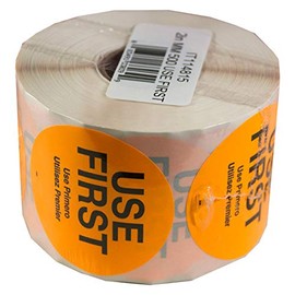 DayMark"USE First" Trilingual Removable Label, 2" Circle, Orange (Roll of 500)