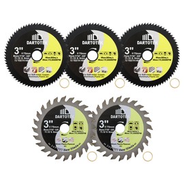 DARTOTEK Circular Saw Blade 2-Inch/75MM Wood Metal Cutting Disc with 11.12mm/9.5mm for Cutting Wood with Nail,Metal Sheet,Plastic,Aluminium,Copper,Fibreglass on Mini Angle Grinder(5 of Pack)