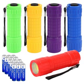 KunHe 5 Pack Plastic Small Mini LED Flashlight COB Flashlights for Kids 100 Lumen with Batteries High CRI for Bright Flash Light Christmas Gifts Stocking Stuffers