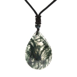 Justinstones Natural Moss Agate Teardrop Shapes Beads Pendant Hand Weaving Cord Necklace Adjustable Braided Cord Necklace 18 to 28 Inch