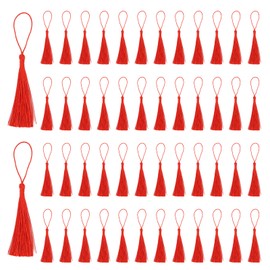 50PCS Silky Bookmark Tassels, Red Flossy Bookmark Tassels, Mini Tassel with Cord Loop for Jewelry Making Sewing DIY Craft Souvenirs Bookmarks Keychain Graduation Caps