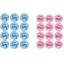 Gender Reveal Stickers, Gender Reveal Baby Stickers, 48 Pieces, Baby Shower Labels with Golden Glitter Letters, Team Boy and Team Girl Stickers for Baby Shower Decorations, Party Supplies
