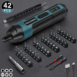 3.6V Electric Screwdriver Set (42pcs/set), Rechargeable Portable Electric Screwdriver with Screwdriver Bit Set, Bit Holder & USB Cable, Professional Power Tool for Home & Office - Color: Black, Specification: 42PCS electric screwdriver batch set