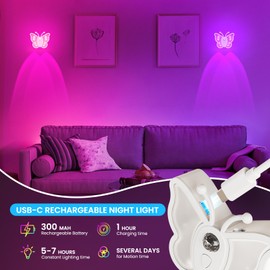 LOFTEK Butterfly Night Light for Kids - Motion Sensor Rechargeable LED Night Light, Color Changing Nightlight with Magnetic Stick-on Wall, Bathroom. Hallway, Bedroom, Home Decor for Christmas, Green4