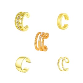 Rnivida 14K Gold Plated Ear Cuffs Non Piercing Chunky Ear Cuffs & Wraps Earrings Cartilage Jewelry Gifts,Gold-5Pcs