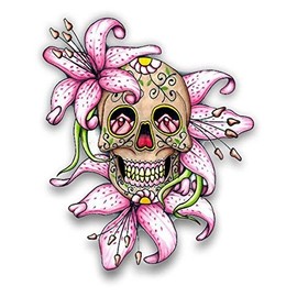 Lilly Flower Sugar Skull Car Stickers Decals Waterproof Car Styling Bumper Stickers for Car Body Door Window Stickers Vinyl 5"