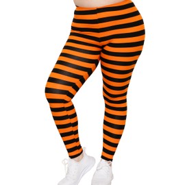 Women's Oh So Soft Leggings Black and Orange Stripes 3X