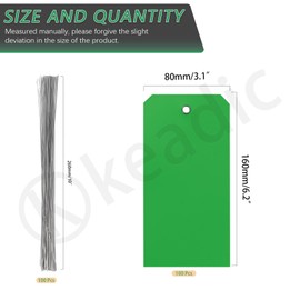 Keadic Plastic Shipping Tags with Wire, 100 Pieces Hang Tags with Wires, Plastic Shipping Tags, Waterproof Hang Tags with String, Empty Labeling Tag for Inventory, Luggage, Green, 6 1/4 Inch x 3 1/8
