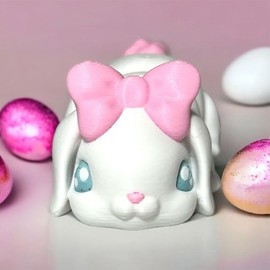 MEGA Articulating Floppy Ear Bunny 3D Printed Colorful:_Pink with White bow