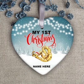 KOBALO Funny Ball-Python Christmas Hanging Tree 3.2" Ceramic Ornament Heart White Inspirational Gifts for Animal Lovers Pet Owners Family Friends Coworkers Custom Name