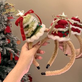New Christmas Decorative Headband Festive Ribbon Santa Hat for Women Free Size/NO.1 6ea