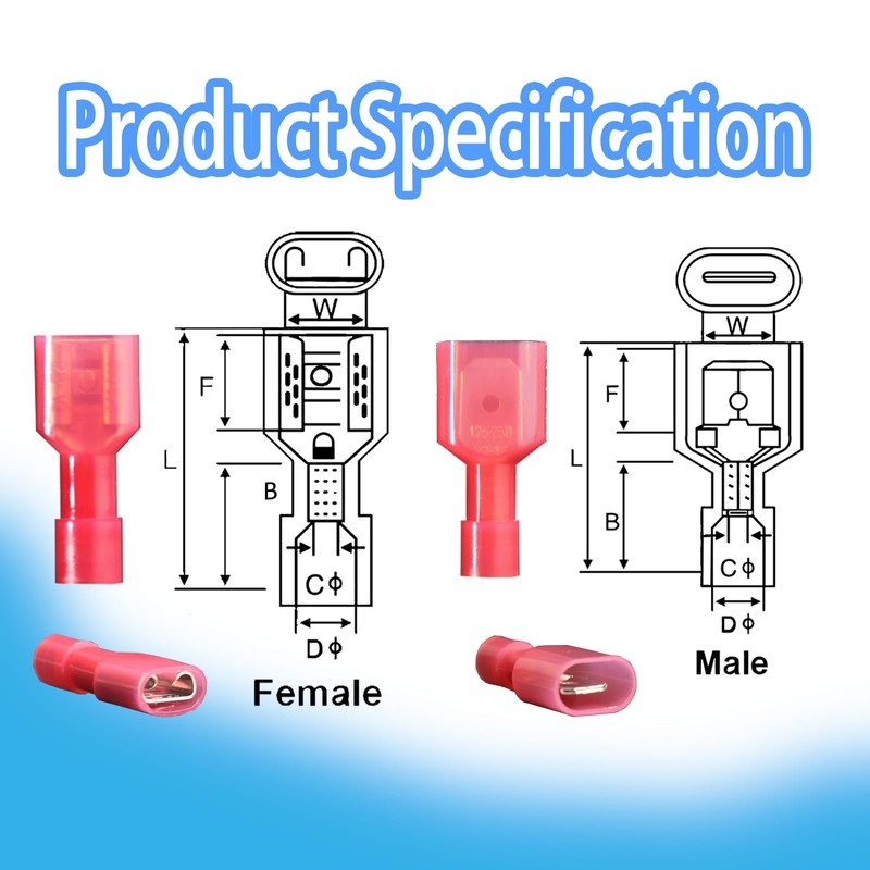 100PCS Nylon Spade Quick Disconnect Connectors Kit 22-10 AWG Male