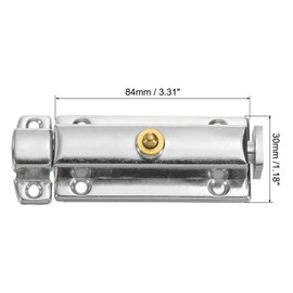 sourcing map Spring Loaded Latch Pin 3.31 x 1.18 Inch Door Safety Slide Lock with Button Internal Door Bolt Latch Sliding Lock Barrel Bolt with Screws Furniture Cabinet Silver, Pack of 2