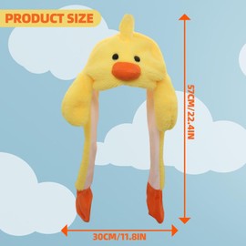 Tocwick Duck Costume Hat with Moving Ears, Short Plush Cartoon Hat, Animal Dress Up Festival Easter Cosplay Hat for Boys Girls