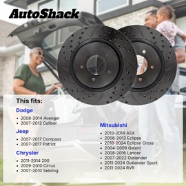 AutoShack Pair of 2 Front NightGuard Coated Drilled Slotted Black Brake Rotors Driver and Passenger Side Replacement for Jeep Patriot Compass Dodge Avenger Caliber Chrysler 200 Sebring V6 PR63040DSBPR