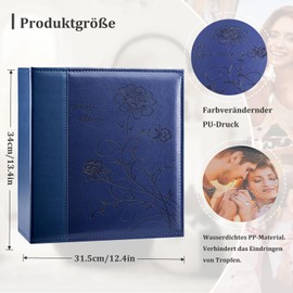 Miaikoe Photo Album 10 x 15 600 Photos Slip In, Extra Large Capacity Leather Cover Picture Albums Holds 600 Horizontal and Vertical 10 x 15 cm Landscape Photos for Wedding Family (Blue)