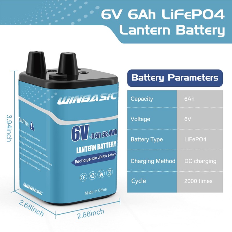 winbasic 6 Volt Lithium LiFePO4 Heavy Duty Lantern Battery,Rechargeable Lithium