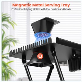 TASALON Professional Hair Styling Station Cart, Metal Rolling Hair Stylist Cart with 2 Magnetic Hair Color Bowls, Salon Trolley with Tool Holder and Hair Extension Stand for Hair Salon Stations