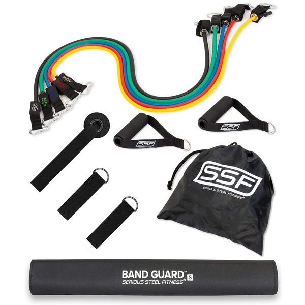 Serious Steel Resistance Tube Band Set Includes Handles, Door Anchor and Ankle Straps (Original (with Bandguard))