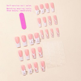 CAEEA Press on nails French rectangular false nails glossy sticky nails luxury flower rhinestones square round artificial nails bow-pasted false nails acrylic nail band Design 24pcs10