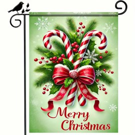 BlissYard Candy Cane Christmas Garden Flag 12"x18" Double-Sided Festive Red Bow Garden Flag Snowflakes Winter Holiday Christmas Decoration Outdoor Banner Seasonal Outside Yard Flag Lawn ​