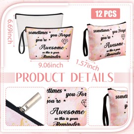 Xuniea 24 Pcs Inspirational Gifts for Women Bulk 12 Motivation Canvas Makeup Bags 12 Round Portable Pocket Mirror You're Beautiful Awesome Appreciation Gifts for Women Coworker Nurse (Awesome)