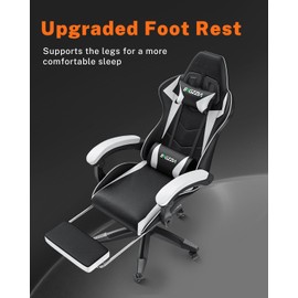 Bigzzia Gaming Chair with Footrest, Ergonomic Computer Game Chairs, Headrest and Lumbar Support, Adjustable Height, Reclining, Racing Style, and 360°Swivel Seat, Black/White