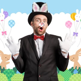 Angenster Easter Bonnet Hat, Bunny Ears Top Adult Costume Men Women Party Hats with Gloves Accessories, Velvet Bonnet Hat Fancy Dress Up Set (Style B)