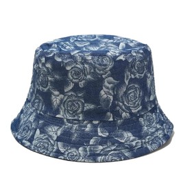 Quanhaigou Bucket Hat for Men Women,Packable Reversible Printed Sun Hats,Fisherman Outdoor Summer Travel Hiking Beach Caps (Rose Blue)