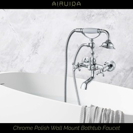 Airuida Wall Mount Bathroom Faucet Chrome Polish With Handheld Shower Sprayer Wall Mount Only Bathroom Tub Faucet Hot and Cold Water Mixer Tap Shower Vintage Style Bathroom Faucet Double Cross Handles