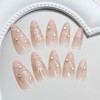 MouyouGlow Press on Nails Short, Almond Airbrushing White 3D Heart