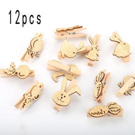 YIEUR Pack of 12 Mini Wooden Clothes Pegs, Sustainable Rabbit with Turnip Shape, 5 cm Easter Bunny Decorative Pegs, Wood with Motif for Photos, Photo Wall and Guest Gift, Crafts, Wooden Pegs (Turnip)