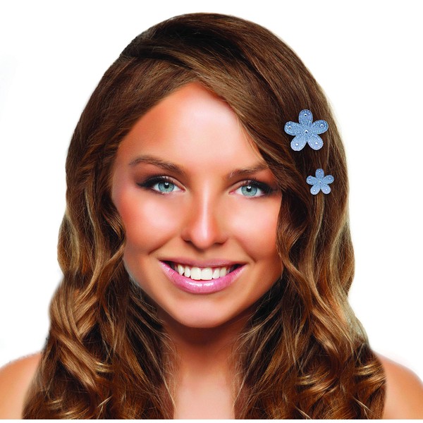 Mia Hair Stickers-Small"Clip-Less" Hair Ornaments That Stick To The Hair W/Grippit Material-Silver Flower-1.5 Inches (1 pc)