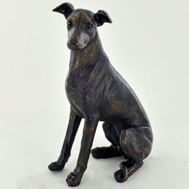 Greyhound Dog Sitting Painted Bronze Resin Sculpture