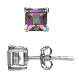 Silvershake 1.66ct. 5mm Square Shape Mystic Fire Topaz 925 Sterling Silver Stud Earrings