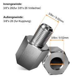 NICEDACK Unisex Bicycle Axle Adapter for 3/8 Inch x26 Full Axle, Universal Bicycle Trailer Coupling Adapter