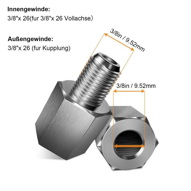NICEDACK Unisex Bicycle Axle Adapter for 3/8 Inch x26 Full