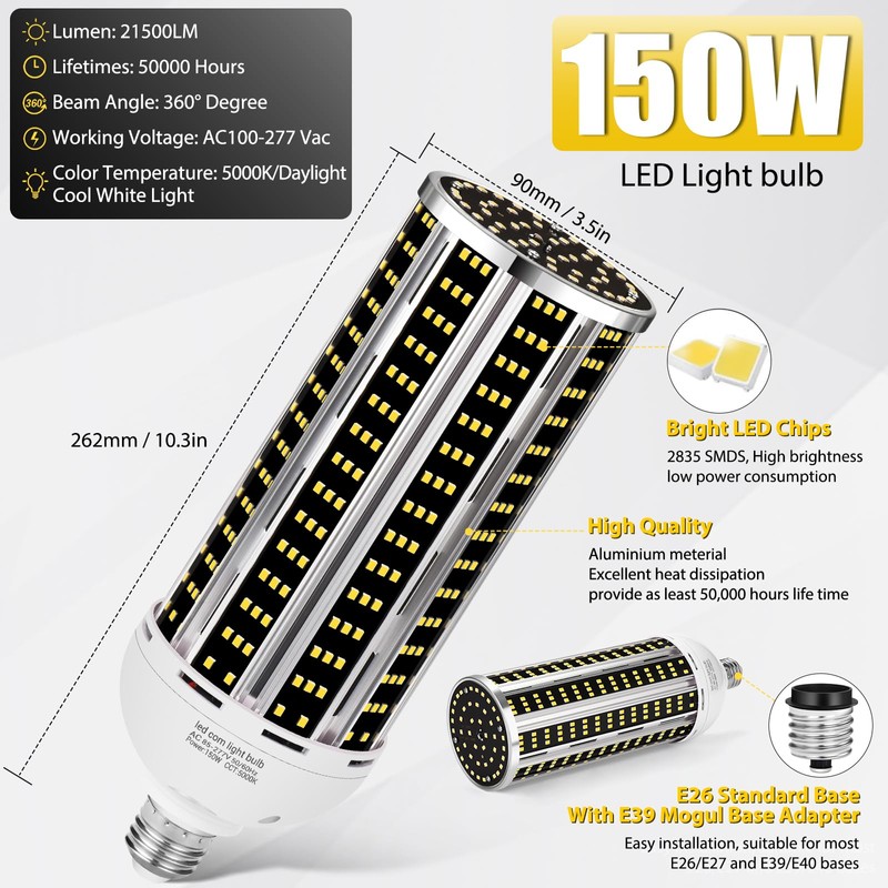 150W 2 pack LED Corn Light Bulb(1500W Equivalent ) ,Commercial