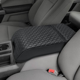 KBH Center Console Armrest Cover for F250 F350 F450 F550 2017-2022, F150 2015-2020, Ford Expedition 2018-2024, Bucket Seat, PU Leather Trim, Black (Armrest & Cup Holder Cover Set)