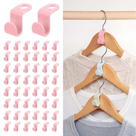 SHUOHONG Pack of 100 Clothes Hangers Connecting Hooks, Space-Saving, Plastic Hangers Clothes Organiser, Hanger Hooks for More Usable Space in the Cupboard (Pink)